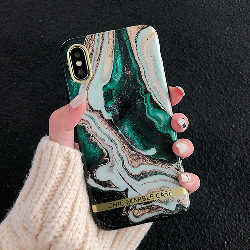 Agate Marble & Gold Phone Case For iPhone XS XR XS Max 6 6S 7 8 Plus Glossy Soft Silicon Luxury Fashion Artistic Case iPhone Fitted Case