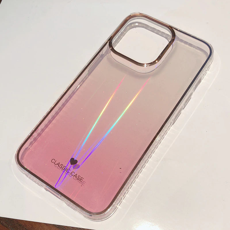 Aurora Love Heart Laser Gradient Clear Case For iPhone 14 Pro MAX 13 12 11 X XR XS 7 8 Plus