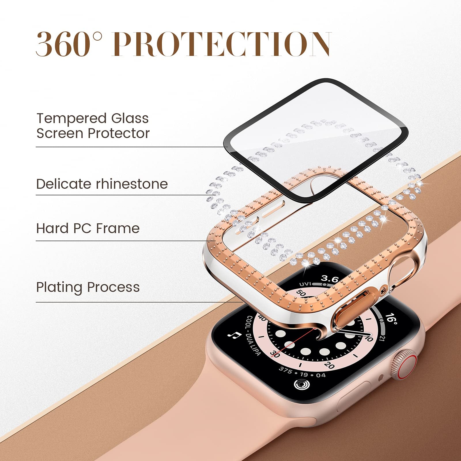 Bling Diamond Apple Watch Case For Series 3 4 5 6 SE 7 8 45/41/40/44/38/42mm With Glass