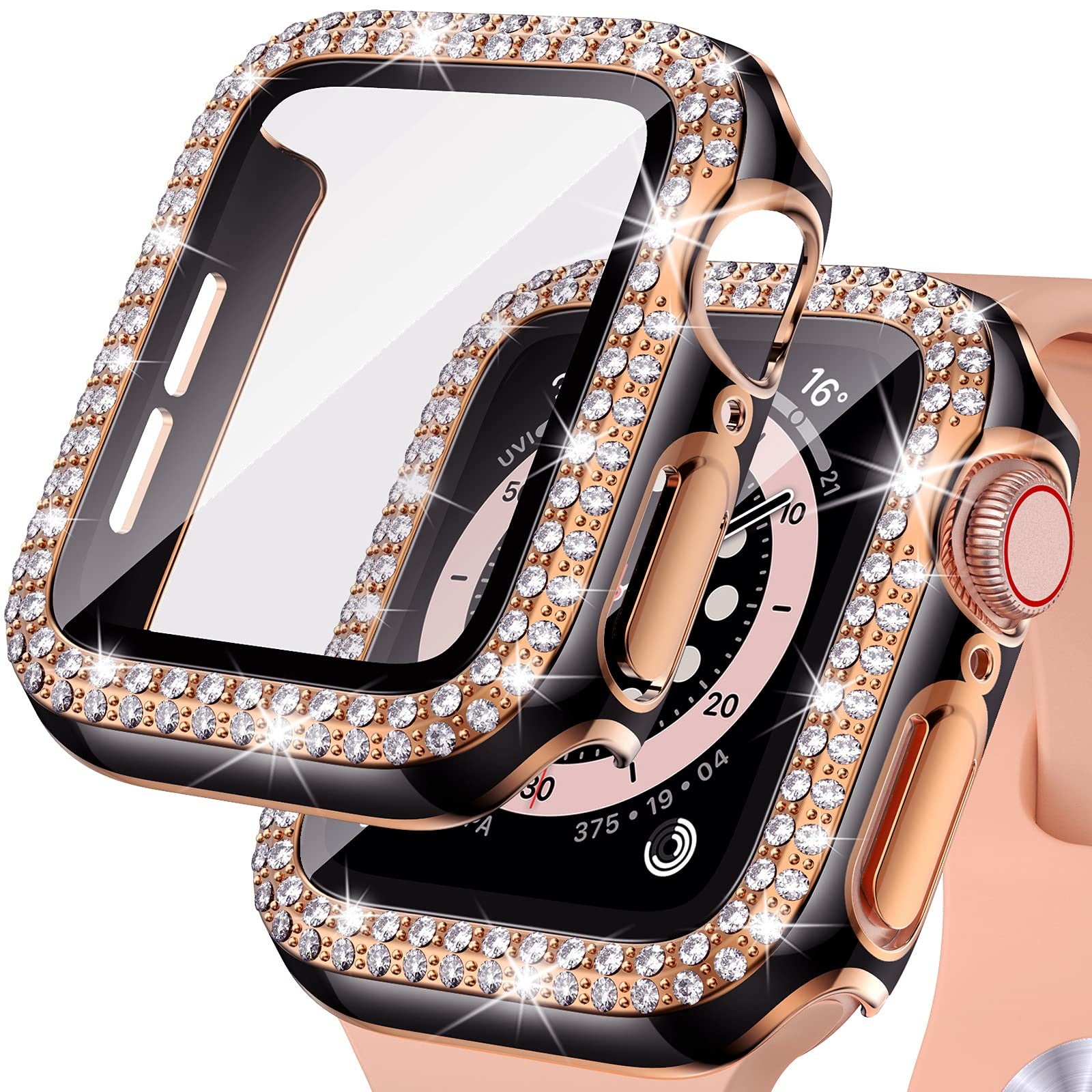 Bling Diamond Apple Watch Case For Series 3 4 5 6 SE 7 8 45/41/40/44/38/42mm With Glass