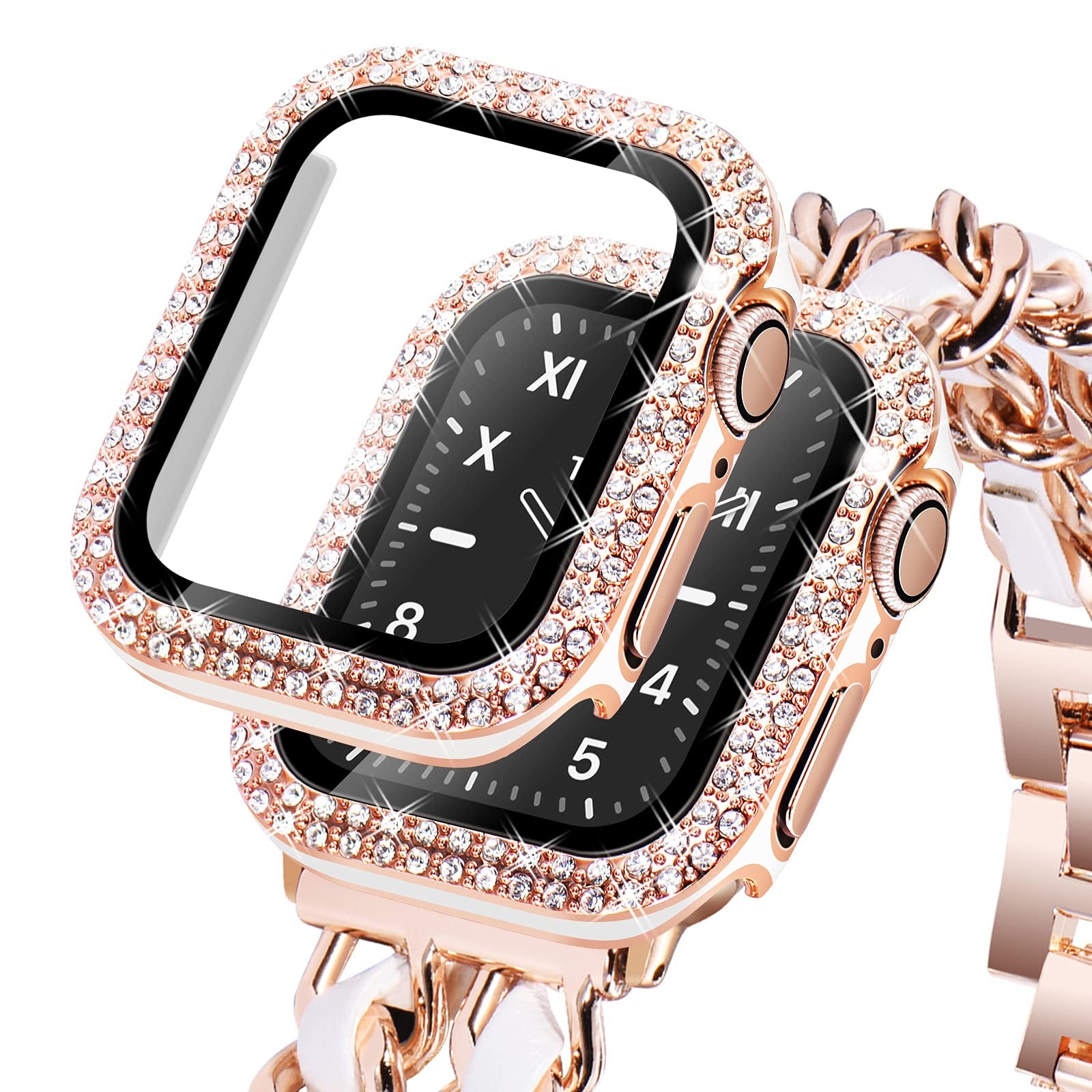 Bling Diamond Apple Watch Case For Series 3 4 5 6 SE 7 8 45/41/40/44/38/42mm With Glass