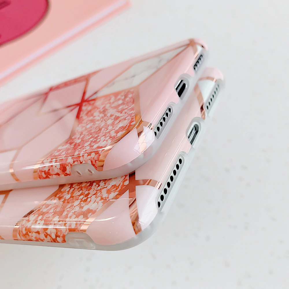 Colorful Geometric Marble Case For iPhone 11 Pro Max XR XS Max 6 6S 7 8 Plus X Soft Protective Fitted Back Cover Cute Case For iPhone