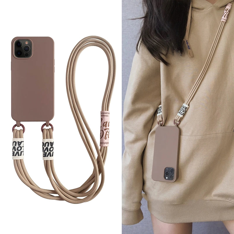 Crossbody Fashion Lanyard Phone Case For iPhone 13 Pro Max mini 14 Plus Silicone Cover