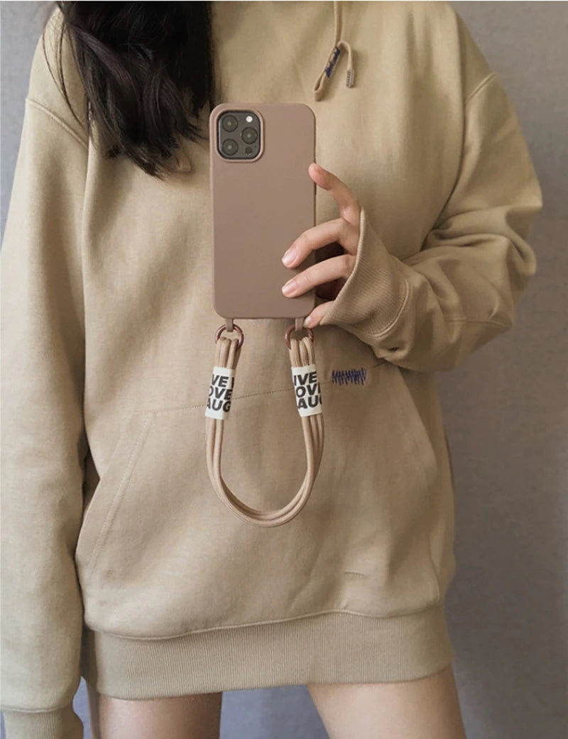Crossbody Fashion Lanyard Phone Case For iPhone 13 Pro Max mini 14 Plus Silicone Cover