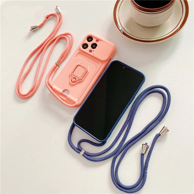 Crossbody Lanyard Card Holder Ring Case For iPhone 11 Pro Max 8 7 Plus XR Xs X SE