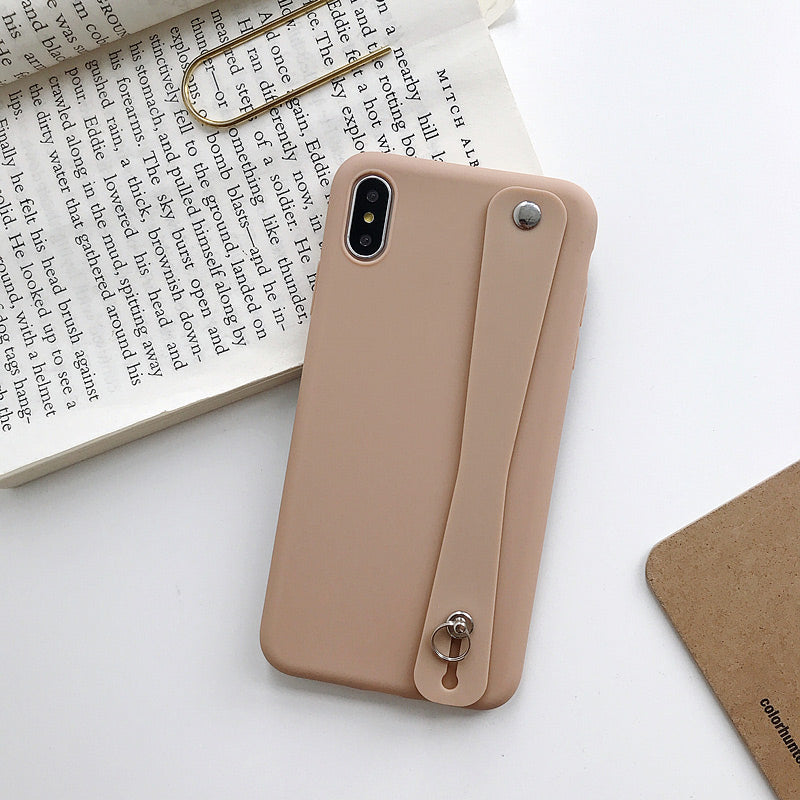 Cute Pastel Colors Soft Silicone iPhone Holder Case For iPhone XR X Xs Max Case For iPhone 7 8 6 6s Plus Solid Color Wrist Strap Back Cover