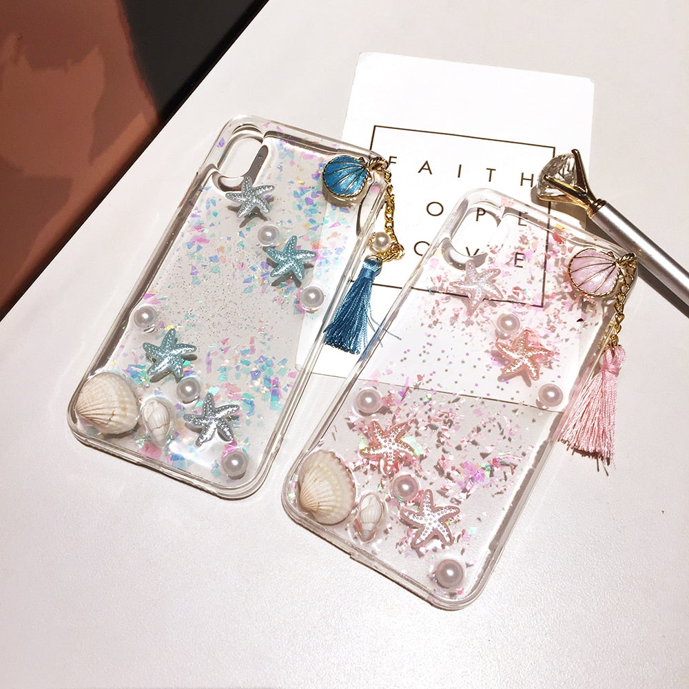 Cute Pearls & Shells Clear Case For iPhone X XS Max XR Case 3D Beach Themes Conch Shell Tassels Soft Silicon Clear Case For iPhone 6 6S 7 8 Plus