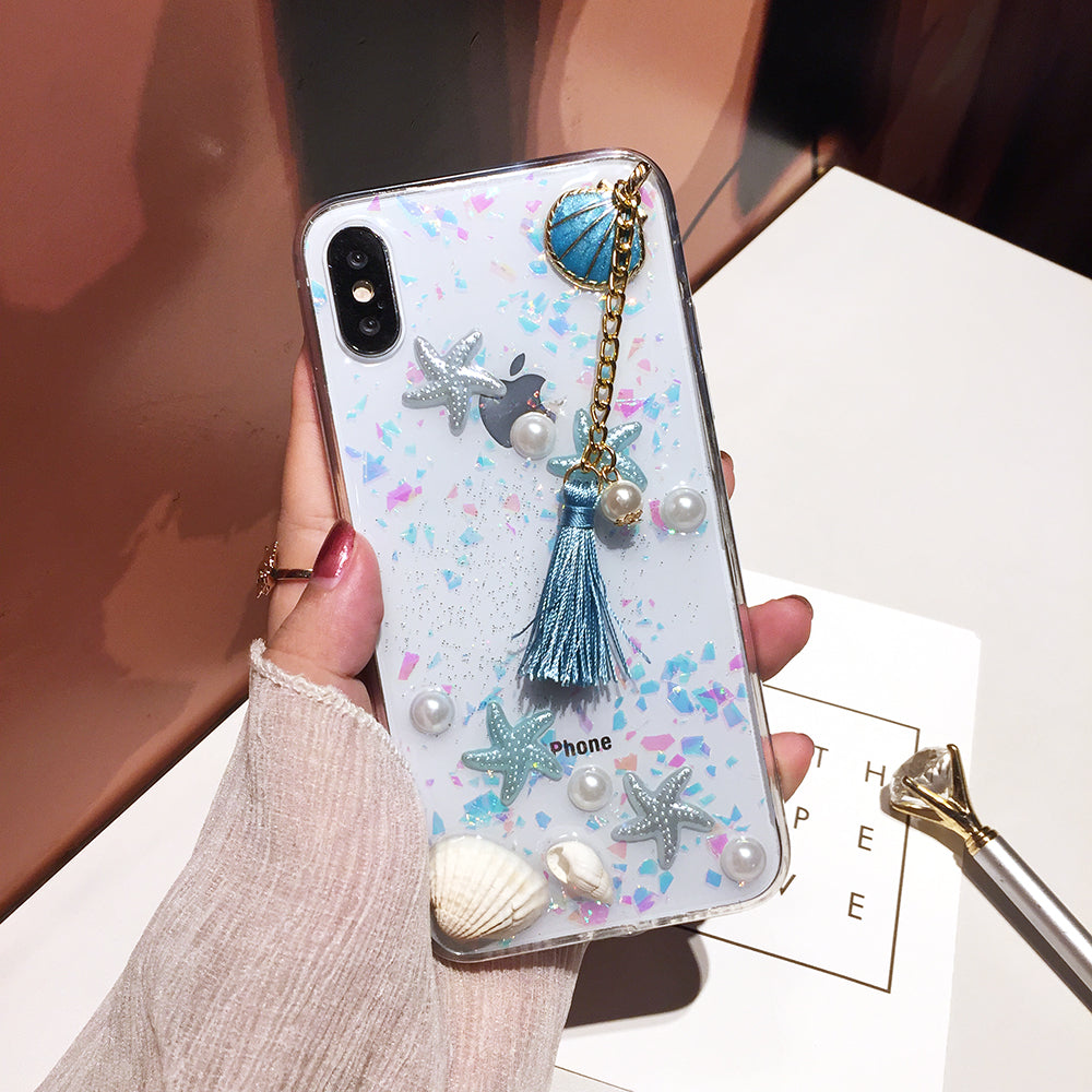 Cute Pearls & Shells Clear Case For iPhone X XS Max XR Case 3D Beach Themes Conch Shell Tassels Soft Silicon Clear Case For iPhone 6 6S 7 8 Plus