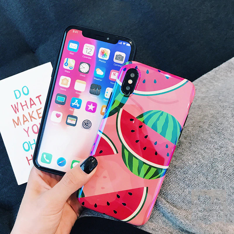 Cute Summer Fruit Cases For iPhone XR XS Max X 6 6S 7 8 Plus Peach Pineapple Watermelon Soft Fitted Case Protective Phone Back Cover