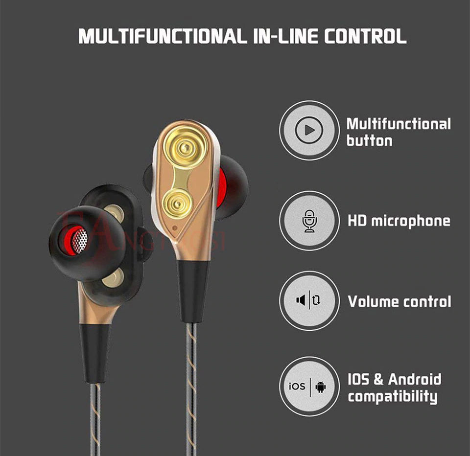 Dual Drive Stereo Headphones For iPhone Headset In-ear Earbuds Bass Earphones For Huawei Xiaomi 3.5mm Jack Earphones With Mic
