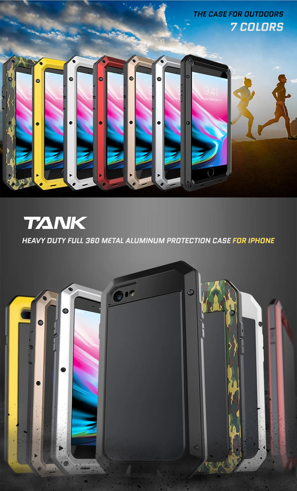 Full Body Rugged Military Protection TANK Case For iPhone Anti-Drop Anti-Shock Heavy Duty Aluminum Sealed Metal Shockproof Case For iPhone 11 12 Mini Pro XS MAX XR 6 7 8 Plus Cover