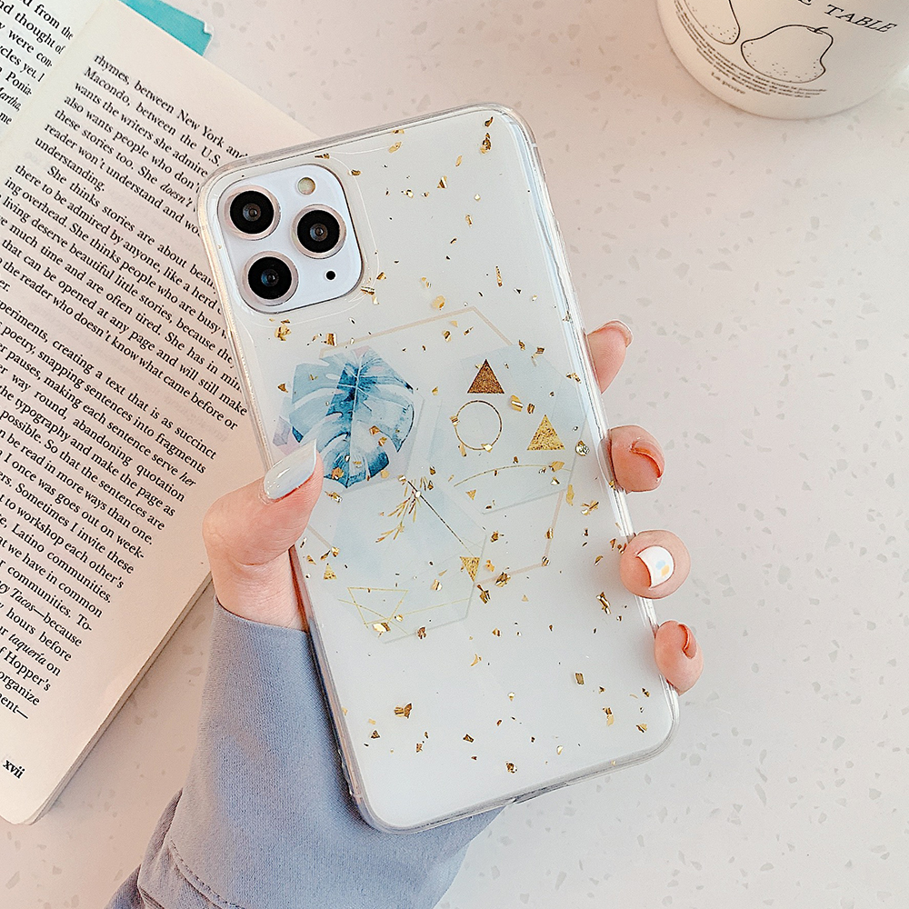 Geometric Glitter Leaf Tropics Phone Case For iPhone 11 Pro Max XR XS Max 6 6S 7 8 Plus X Soft Fitted Back Cover Case