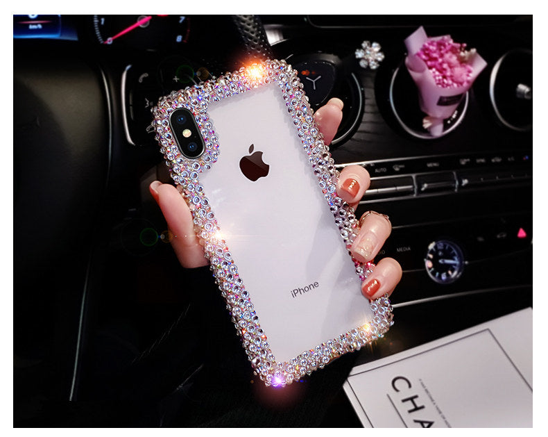 Glamorous Fashion Crystal Bling Case For iPhone X XR XS Max 6 6S Plus 7 Plus 8 Plus Glossy Transparent Sparkling Jewelled Edge Case for iPhone