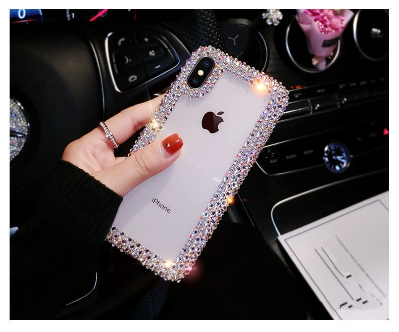 Glamorous Fashion Crystal Bling Case For iPhone X XR XS Max 6 6S Plus 7 Plus 8 Plus Glossy Transparent Sparkling Jewelled Edge Case for iPhone