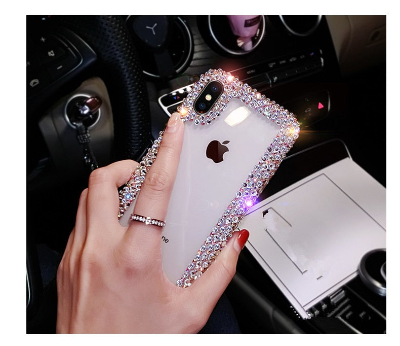 Glamorous Fashion Crystal Bling Case For iPhone X XR XS Max 6 6S Plus 7 Plus 8 Plus Glossy Transparent Sparkling Jewelled Edge Case for iPhone