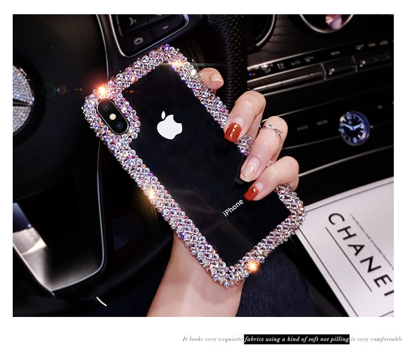 Glamorous Fashion Crystal Bling Case For iPhone X XR XS Max 6 6S Plus 7 Plus 8 Plus Glossy Transparent Sparkling Jewelled Edge Case for iPhone