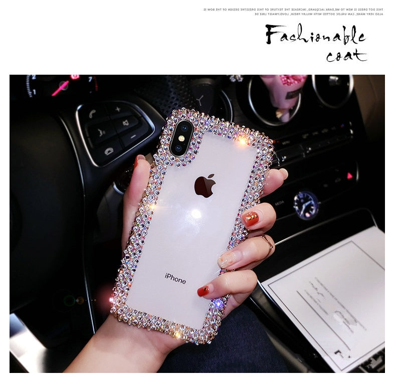 Glamorous Fashion Crystal Bling Case For iPhone X XR XS Max 6 6S Plus 7 Plus 8 Plus Glossy Transparent Sparkling Jewelled Edge Case for iPhone