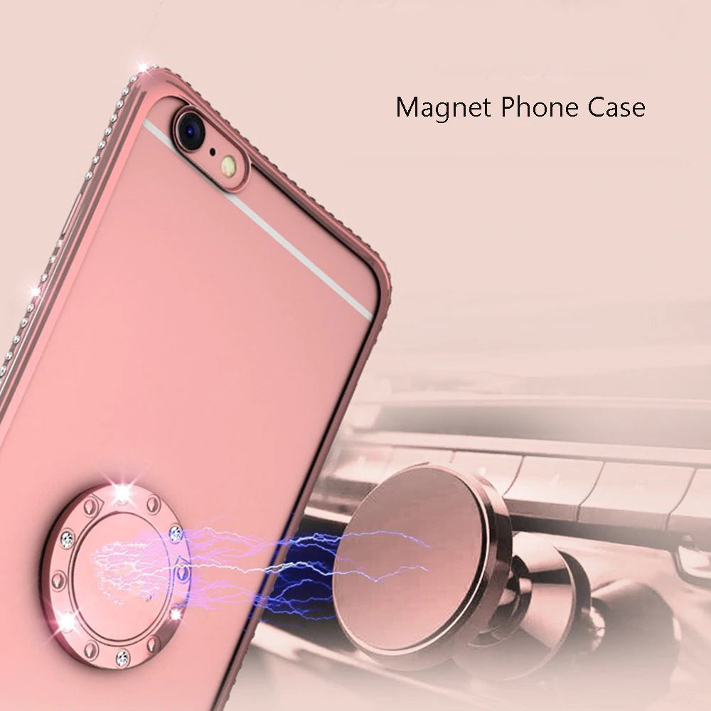 Glitter Diamond Rhinestone Kickstand Case For iPhone XS Max Xr 8 7 6S 6 Plus Cover with Magnetic Finger Ring