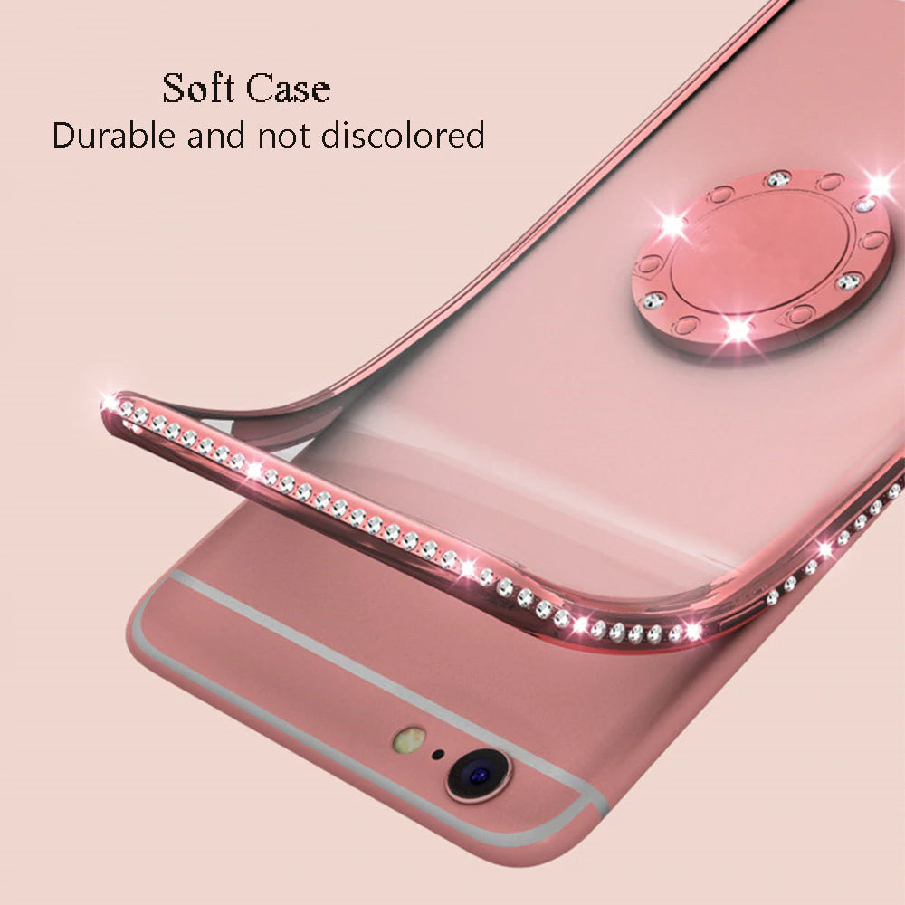 Glitter Diamond Rhinestone Kickstand Case For iPhone XS Max Xr 8 7 6S 6 Plus Cover with Magnetic Finger Ring