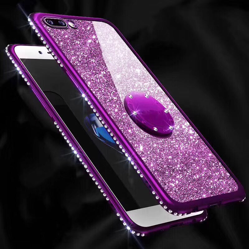 Glitter Diamond Rhinestone Kickstand Case For iPhone XS Max Xr 8 7 6S 6 Plus Cover with Magnetic Finger Ring