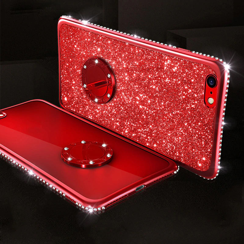 Glitter Diamond Rhinestone Kickstand Case For iPhone XS Max Xr 8 7 6S 6 Plus Cover with Magnetic Finger Ring