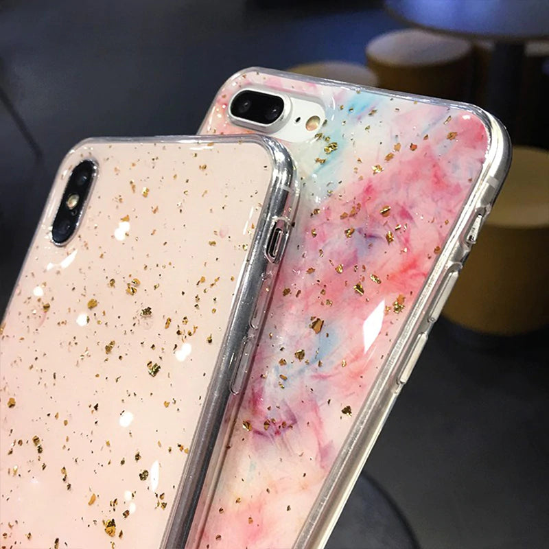 Glittery Gradient Marble Cases For iPhone XS Max XR XS X 6 6S 7 8 Plus Soft TPU Fitted Protective Case Gold Dust Back Cover For iPhone
