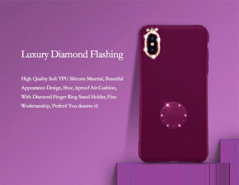 Luxury Bling Fashion Shining Glitter Crystal Rhinestone Finger Ring Magnetic Kickstand Case For iPhone X 8 7 6 Plus Soft TPU Cover