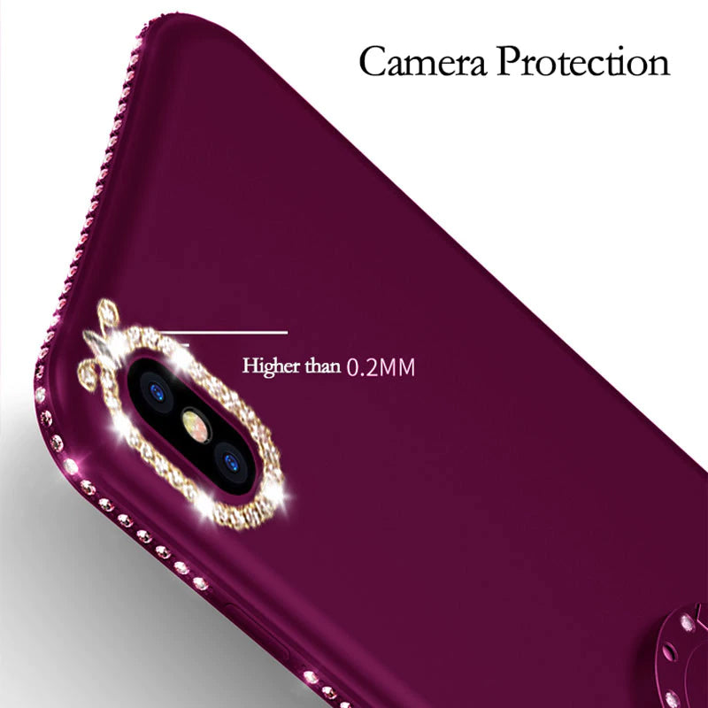 Luxury Bling Fashion Shining Glitter Crystal Rhinestone Finger Ring Magnetic Kickstand Case For iPhone X 8 7 6 Plus Soft TPU Cover