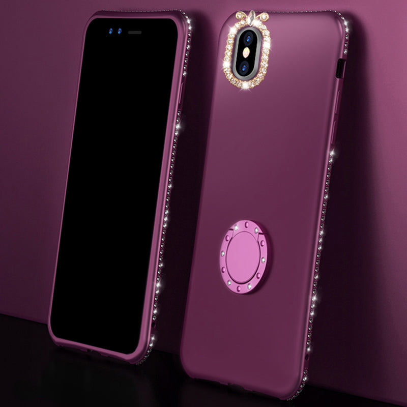 Luxury Bling Fashion Shining Glitter Crystal Rhinestone Finger Ring Magnetic Kickstand Case For iPhone X 8 7 6 Plus Soft TPU Cover