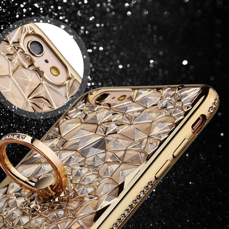 Luxury Crystal Gold Rhinestone Case For iPhone X Xs Max XR Case 3D Silicon Case With Finger Ring Stand For iPhone 5 5S SE 6 S 7 8 Plus