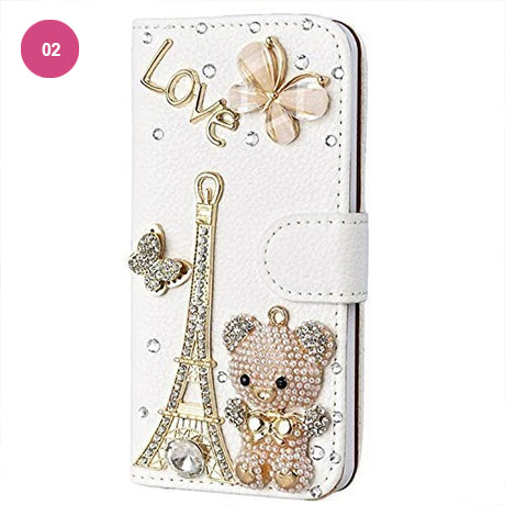 Luxury Crystal Rhinestone Cute Leather Wallet iPhone Case Flip Stand Card Holder Pouch Purse Phone Cover Case For iPhone X XS MAX XR 5S 6 7 8 PLUS