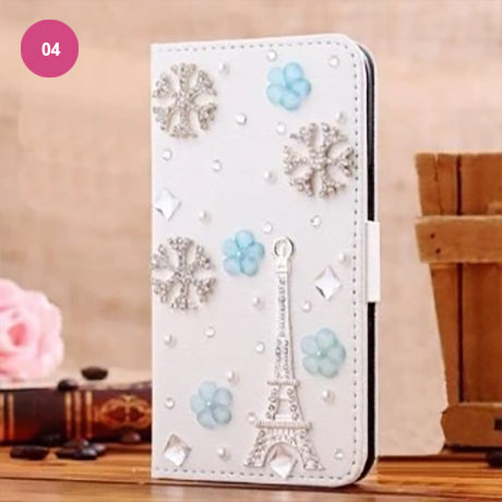 Luxury Crystal Rhinestone Cute Leather Wallet iPhone Case Flip Stand Card Holder Pouch Purse Phone Cover Case For iPhone X XS MAX XR 5S 6 7 8 PLUS