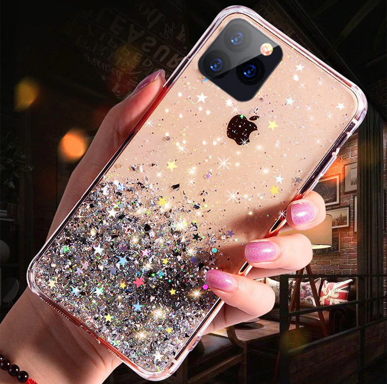 For iPhone XS Max Case Glitter Transparent Luxury Silicone TPU Cover For  iPhone 11 Pro XR X 8 Plus 7 6 6S Pink Case Accessories