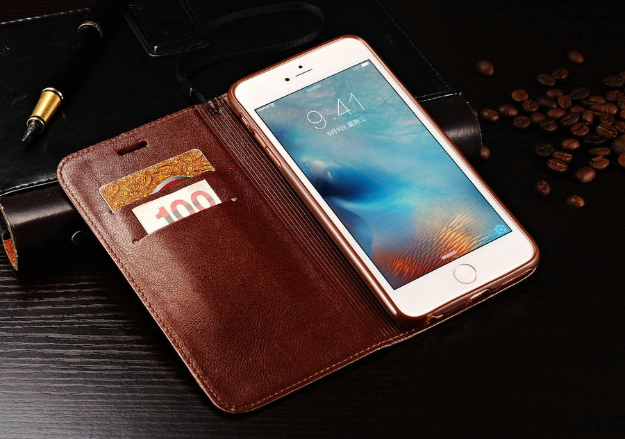 Luxury Real Leather Flip Case For iPhone iPhone X XS Max XR Flip Stand Leather Wallet Phone Case For Apple 6 S 6s 7 8 Plus
