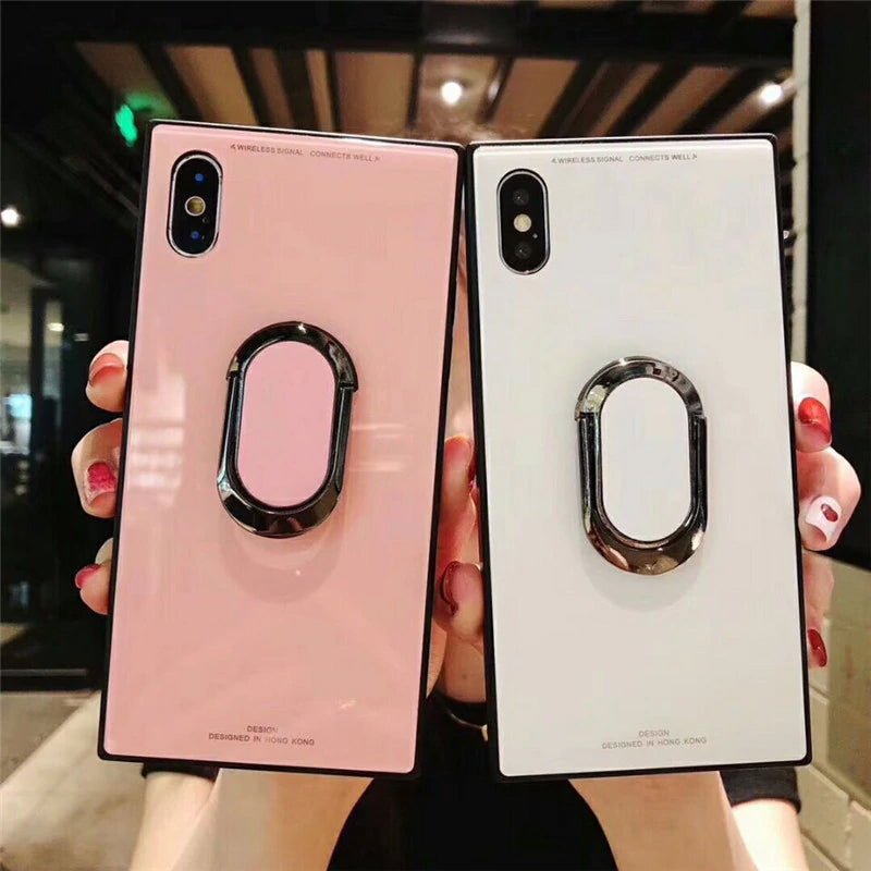 Luxury Square Anti-knock Tempered Glass Back Cover Hybrid Shockproof Phone Case For iPhone X 8 7 6 6S Plus Phone Cases