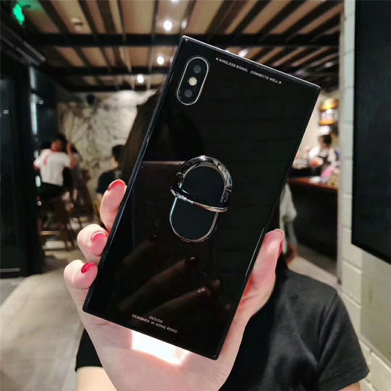 Luxury Square Anti-knock Tempered Glass Back Cover Hybrid Shockproof Phone Case For iPhone X 8 7 6 6S Plus Phone Cases