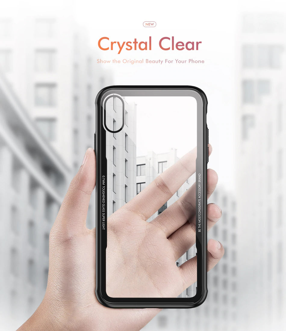 Luxury Toughened Glass Phone Case For iPhone X XR 8 7 7 Plus 6 S 0.7mm Tempered Glass Back Cover With Air Bag Bumper Case For iPhone XS Max Cases