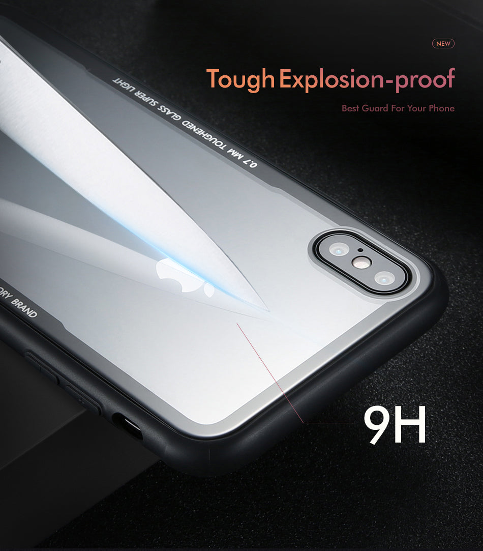 Luxury Toughened Glass Phone Case For iPhone X XR 8 7 7 Plus 6 S 0.7mm Tempered Glass Back Cover With Air Bag Bumper Case For iPhone XS Max Cases