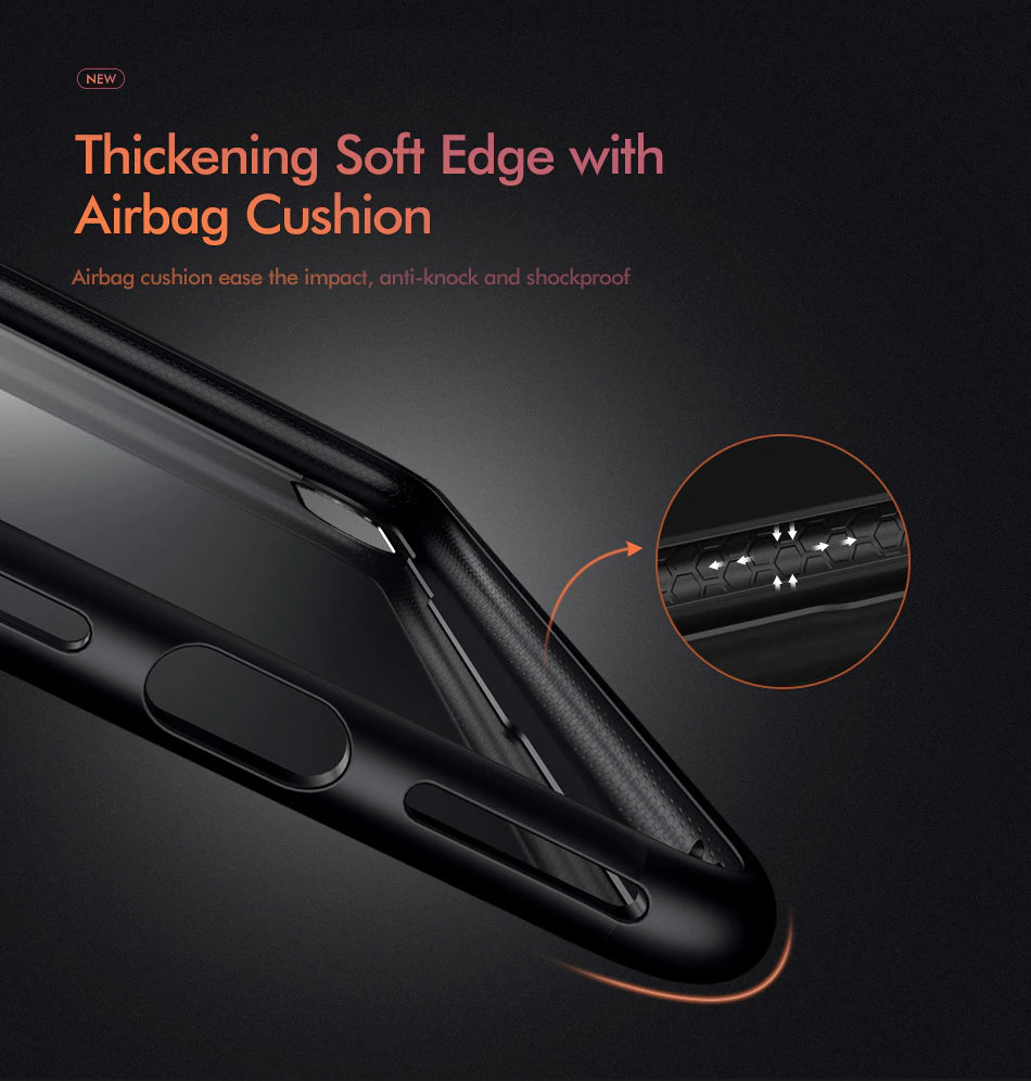 Luxury Toughened Glass Phone Case For iPhone X XR 8 7 7 Plus 6 S 0.7mm Tempered Glass Back Cover With Air Bag Bumper Case For iPhone XS Max Cases