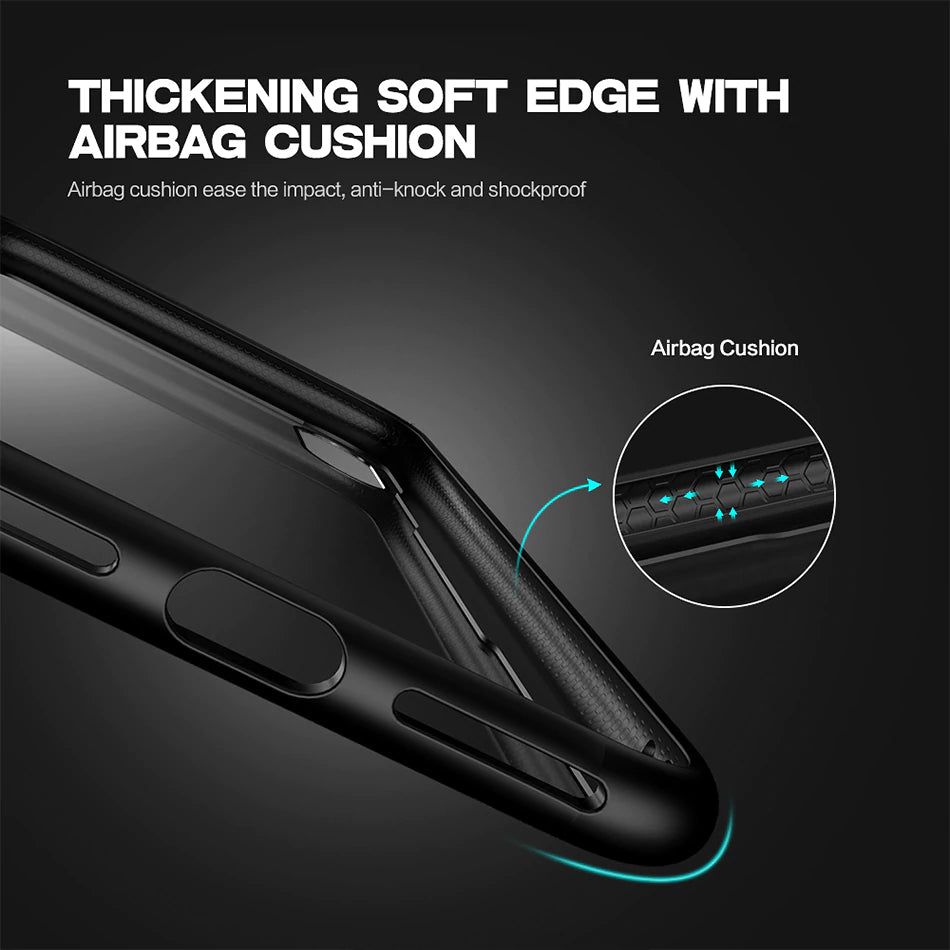 Luxury Ultra Thin Toughened Glass Back Case Cover For iPhone X 6 7 Transparent Case Soft Silicone Edge Case For iPhone 8 7 Plus