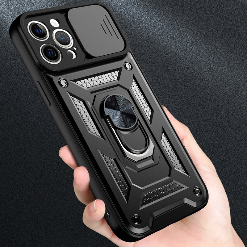 Military Grade Bumpers Armor Cover Slide Camera Lens Protect Phone Case for iPhone 13 11 12 Pro Max Mini XS Max XR X 7 8 Plus SE