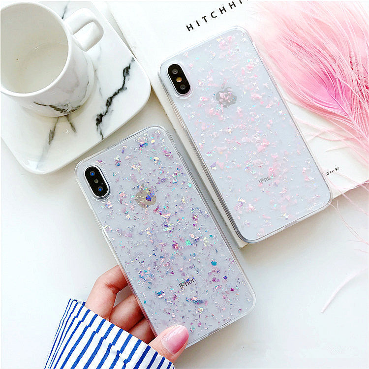 Pink Sparkle Glitter iPhone Case for iPhone X XR XS MAX Anti-Knock Clear Glittery Case for iPhone 6 7 8 Plus Soft TPU Fitted Phone Case Pink Purple