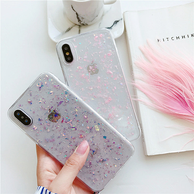 Pink Sparkle Glitter iPhone Case for iPhone X XR XS MAX Anti-Knock Clear Glittery Case for iPhone 6 7 8 Plus Soft TPU Fitted Phone Case Pink Purple