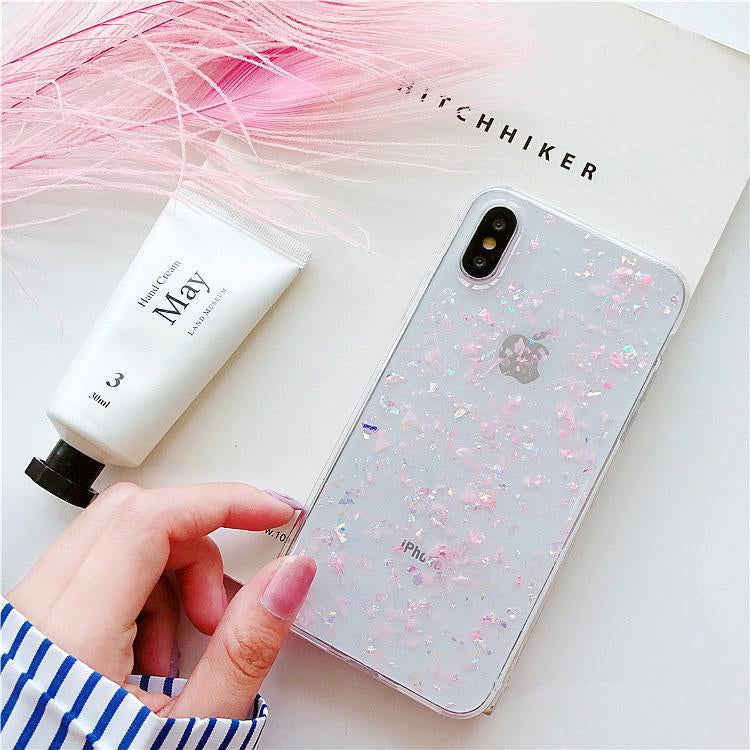 Pink Sparkle Glitter iPhone Case for iPhone X XR XS MAX Anti-Knock Clear Glittery Case for iPhone 6 7 8 Plus Soft TPU Fitted Phone Case Pink Purple