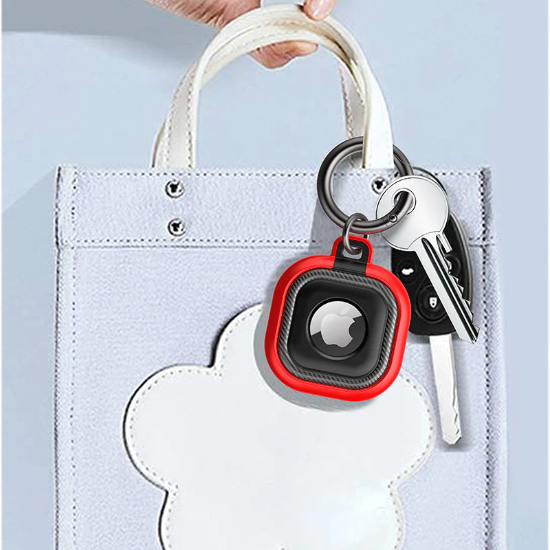 Protective Ergonomic Keyring Case For Apple AirTag Tracking Locator Device Cover Constructed From Soft Silicon Rubber
