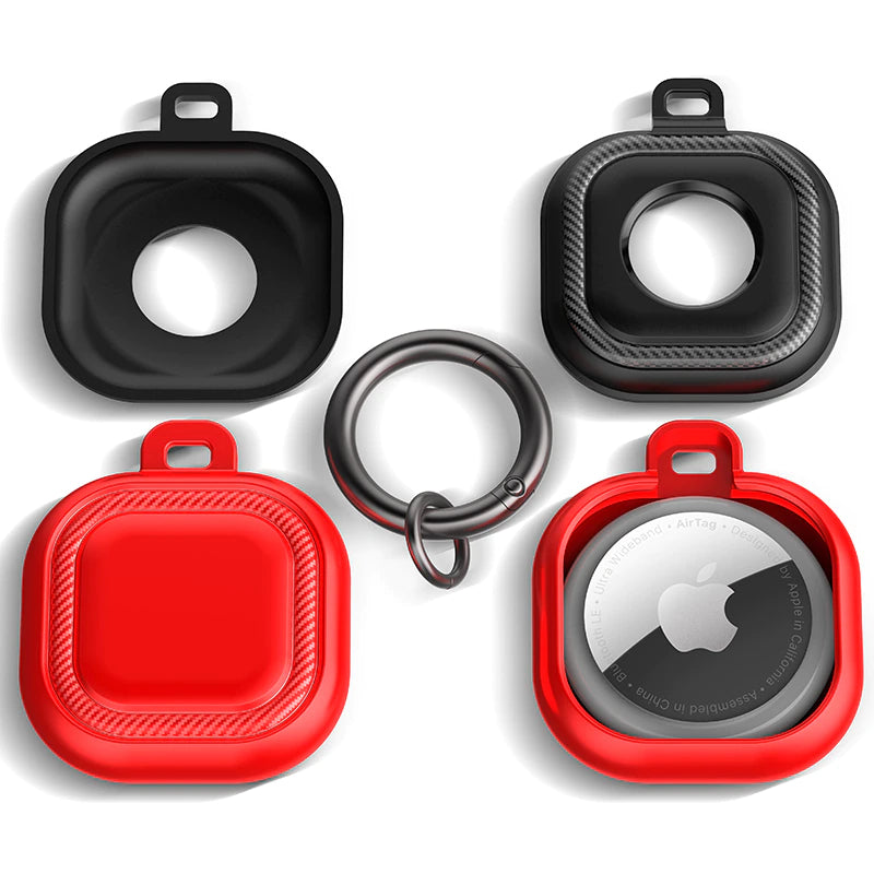 Protective Ergonomic Keyring Case For Apple AirTag Tracking Locator Device Cover Constructed From Soft Silicon Rubber