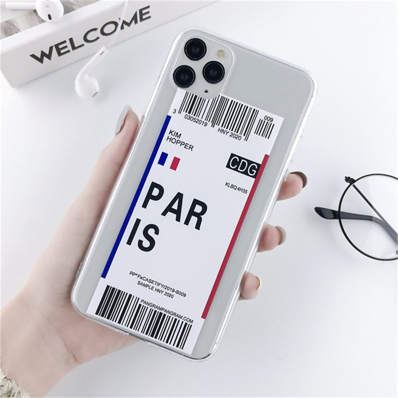 Retro City Bar Code Boarding Pass Label Transparent Phone Case For iPhone 11 Pro XR X XS Max 7 8 6 6S Plus 5 SE Soft TPU Back Cover For iPhone