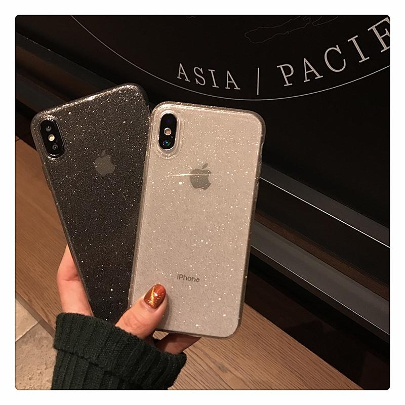 Shiny Glitter Powder Transparent Shockproof Black Phone Case For iPhone 11 Pro XR XS Max 8 7 Plus 6S Bling Soft TPU Back Cover