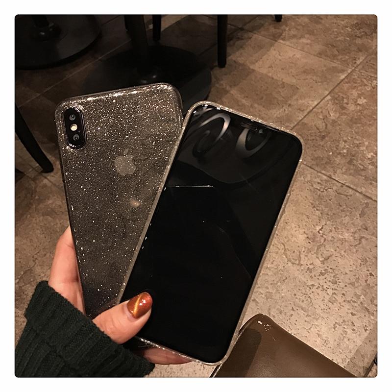 Shiny Glitter Powder Transparent Shockproof Black Phone Case For iPhone 11 Pro XR XS Max 8 7 Plus 6S Bling Soft TPU Back Cover