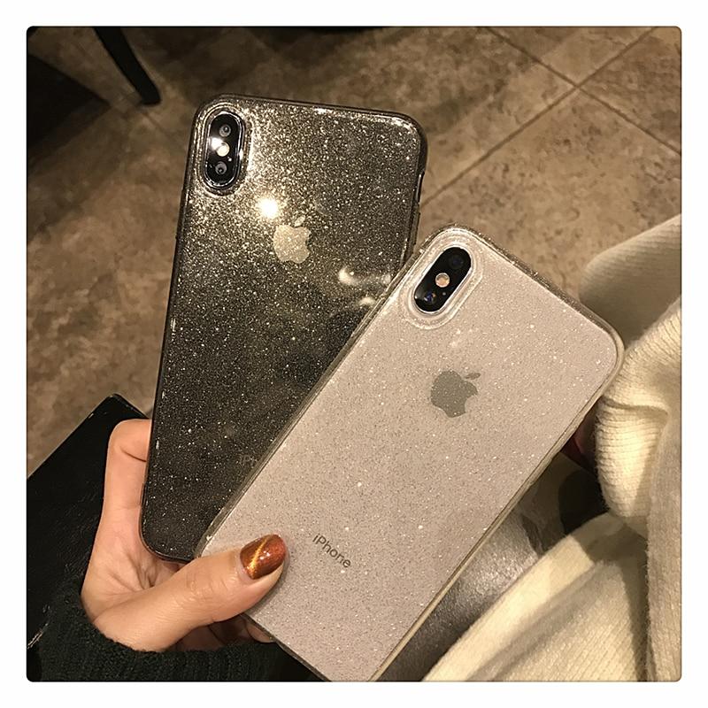 Shiny Glitter Powder Transparent Shockproof Black Phone Case For iPhone 11 Pro XR XS Max 8 7 Plus 6S Bling Soft TPU Back Cover